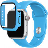 Silikónový remienok s puzdrom s tvrdeným sklom pre Apple Watch 45mm / 44mm - modrý
