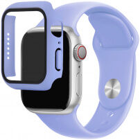 Silikónový remienok s puzdrom s tvrdeným sklom pre Apple Watch 45mm / 44mm - fialový