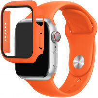 Silikónový remienok s puzdrom s tvrdeným sklom pre Apple Watch 45mm / 44mm - oranžový