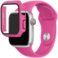 Silikónový remienok s puzdrom s tvrdeným sklom pre Apple Watch 45mm / 44mm - ružový