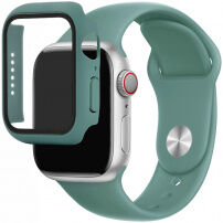Silikónový remienok s puzdrom s tvrdeným sklom pre Apple Watch 45mm / 44mm - petrolejový
