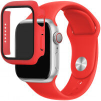 Silikónový remienok s puzdrom s tvrdeným sklom pre Apple Watch 45mm / 44mm - červený