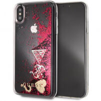 Guess Glitter Case Hearts kryt pre iPhone XS Max – malinová