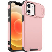 Matný kryt s posuvnou krytkou kamery na iPhone 12 / 12 Pro - ružový