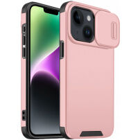 Matný kryt s posuvnou krytkou kamery na iPhone 14 Plus / 15 Plus - ružový