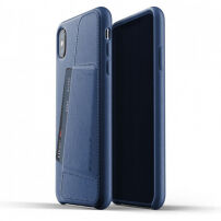 Mujjo Full Leather Wallet puzdro pre iPhone XS Max – modrá