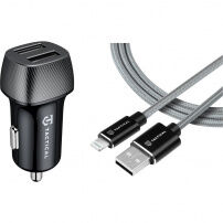 Tactical Field Plug Dual set autonabíjačky 12W 2x USB-A s USB-A/Lightning káblom - MFi pre iPhone/iPad - 30 cm - šedá