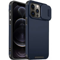Matný kryt s posuvnou krytkou kamery na iPhone 12 Pro Max - tmavomodrý