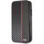 BMW Carbon Red Stripe Book puzdro pre iPhone XR – čierna