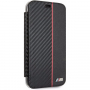 BMW Carbon Red Stripe Book puzdro pre iPhone XR – čierna