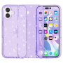 Transparentný kryt s trblietkami pre iPhone 16 - fialový