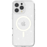 Transparentný kryt s trblietkami a MagSafe pre iPhone 16 Pro - strieborný