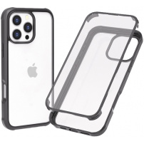 Púzdro s rámčekom a tvrdeným sklom pre iPhone 16 Pro Max - čierne