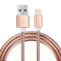 Synchronizačný a nabíjací lightning kábel s kovovým opletením pre iPhone / iPad / iPod - ružovo-zlatý