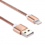 Synchronizačný a nabíjací lightning kábel s kovovým opletením pre iPhone / iPad / iPod - ružovo-zlatý