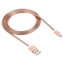 Synchronizačný a nabíjací lightning kábel s kovovým opletením pre iPhone / iPad / iPod - ružovo-zlatý