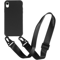 Matný kryt s nastaviteľným popruhom pre iPhone XR - čierny