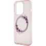 Guess Flowers Ring Glossy Logo kryt s MagSafe pre iPhone 16 Pro - ružový