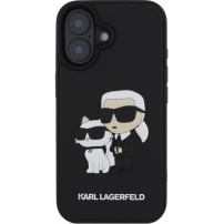 Karl Lagerfeld 3D Rubber Karl and Choupette kryt pre iPhone 16 Plus - čierny
