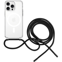 FIXED Pure Neck transparentný kryt so šnúrkou a MagSafe pre iPhone 16 Pro - čierny