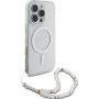 Guess IML Glitter Beads Strap kryt s pútkom a MagSafe pre iPhone 16 Pro Max - strieborný