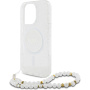 Guess IML Glitter Beads Strap kryt s pútkom a MagSafe pre iPhone 16 Pro Max - strieborný