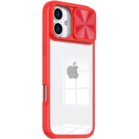 Kryt s posuvným krytom šošovky fotoaparátu pre iPhone 16 Plus - červený