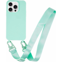 Matný kryt s nastaviteľným popruhom pre iPhone 15 Pro Max - tyrkysový