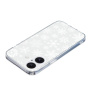 Mäkký transparentný kryt s motívom vločiek pre iPhone 16 Plus - biely