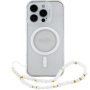 Guess IML Glitter Beads Strap kryt s pútkom a MagSafe pre iPhone 16 Pro Max - strieborný