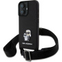 Karl Lagerfeld Saffiano Crossbody Metal Karl and Choupette kryt s nastaviteľným popruhom pre iPhone 16 Plus - čierny