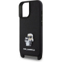 Karl Lagerfeld Saffiano Crossbody Metal Karl and Choupette kryt s nastaviteľným popruhom pre iPhone 16 Plus - čierny