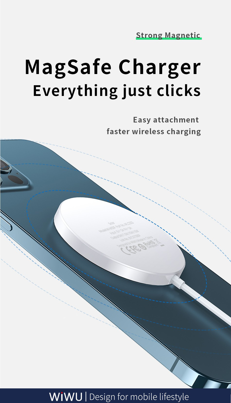 Wiwu W009 bezdrôtová MagSafe nabíjačka pre iPhone / AirPods - 15W - biela