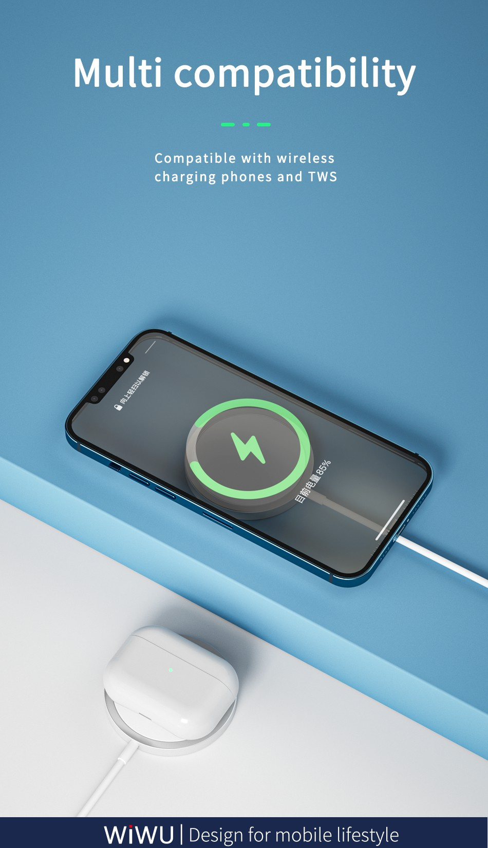 Wiwu W009 bezdrôtová MagSafe nabíjačka pre iPhone / AirPods - 15W - biela