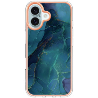 Mramorový ochranný kryt pre iPhone 16 - petrolejový