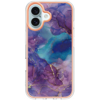 Mramorový ochranný kryt pre iPhone 16 - fialový