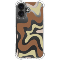 Kryt so vzorom abstraktných vĺn a zosilnenými rohmi pre iPhone 16 - hnedý