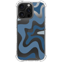 Kryt so vzorom abstraktných vĺn a zosilnenými rohmi pre iPhone 16 Pro - modrý