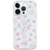 Trblietavý transparentný kryt pre iPhone 14 Pro - Motýle