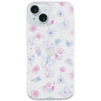 Trblietavý transparentný kryt pre iPhone 15 - motýle