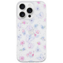 Trblietavý transparentný kryt pre iPhone 15 Pro - motýle