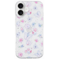 Trblietavý transparentný kryt pre iPhone 16 - motýle