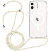 Transparentný kryt so šnúrkou a MagSafe pre iPhone 12 / 12 Pro - krémový