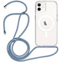 Transparentný kryt so šnúrkou a MagSafe pre iPhone 12 / 12 Pro - modrý