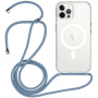Transparentný kryt so šnúrkou a MagSafe pre iPhone 12 / 12 Pro - modrý