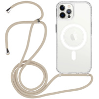 Transparentný kryt so šnúrkou a MagSafe pre iPhone 12 Pro Max - béžový