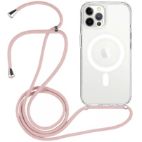 Transparentný kryt so šnúrkou a MagSafe pre iPhone 12 Pro Max - ružový