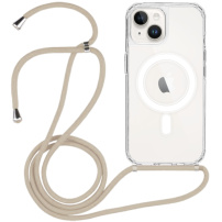 Transparentný kryt so šnúrkou a MagSafe pre iPhone 14 - béžový