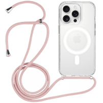 Transparentný kryt so šnúrkou a MagSafe pre iPhone 15 Pro - ružový