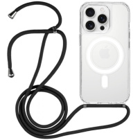 Transparentný kryt so šnúrkou a MagSafe pre iPhone 15 Pro - čierny